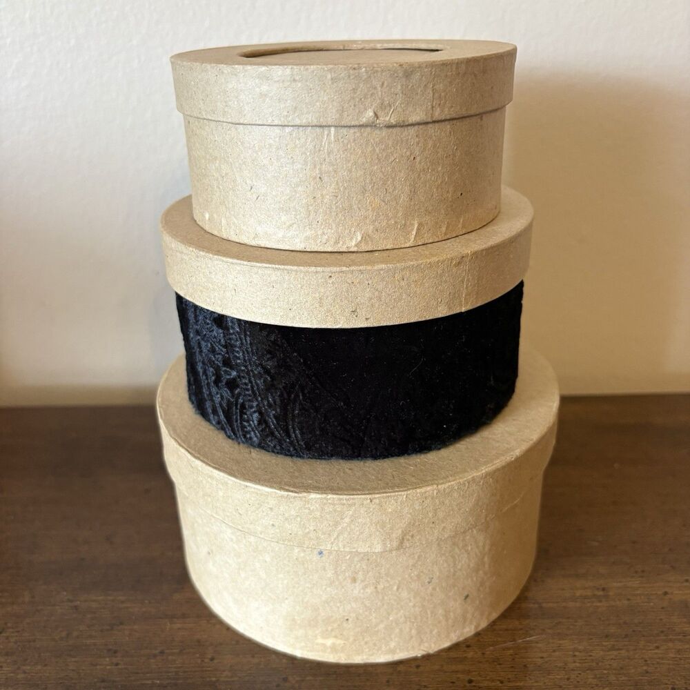 Unpainted Paper Mache Round Nesting Boxes With Lids DIY Decoupage Crafting